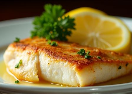Sole Meunière dorée au beurre avec quartiers de citron et fines herbes